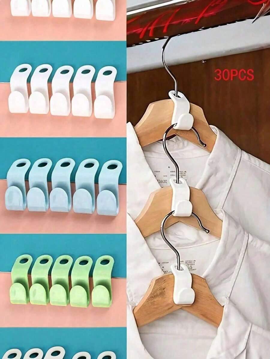 30 Pieces Of Mini Hangers Are Suitable For Wardrobe Connector Hooks, Stacked Plastic Wardrobe Coat Storage Racks, Thickened Plastic Connecting Buckle Hooks, Suitable For Various Types Of Hangers, Used For Wardrobe Organization, Connecting Hangers, Can Be Used In Stacks, Smooth Workmanship, New Material PP Material - trắng - Xem 1