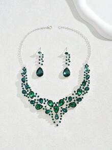 3 件套女士时尚珠宝 - 耳环 + 项链，波西米亚蓝色水钻闪亮高端时尚珠宝套装，派对/礼物 - 彩色 - 查看 5
