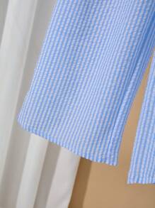 2pcs Girls Fashion Striped Ruffle Blouse + Casual Wide Leg Pants Outfit Set