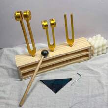 2pcs/Set Gold Tone Professional Sound Therapy Tuning Forks - 128Hz, 512Hz, 432Hz, 256Hz, For Yoga & Meditation With Weight, Includes Stand