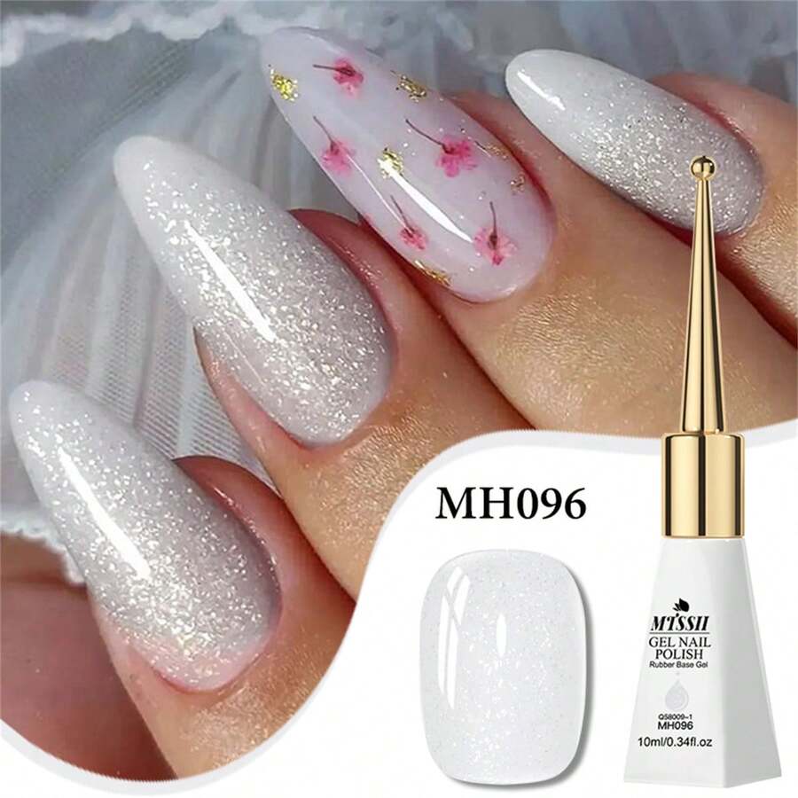 Mtssii 1瓶10毫升果冻状乳白色闪光橡胶底胶指甲油封层加固胶可卸UV LED指甲油半永久美甲结构胶，不含酒精，光滑亮泽，美甲DIY，适用于家庭和美甲沙龙。 - 白色 - 查看 1