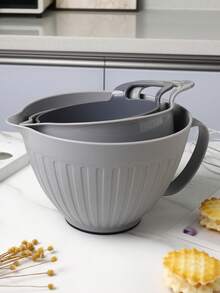 3件套多功能塑料搅拌碗套装，防滑沙拉碗，烘焙搅拌碗，防滑搅拌盘，清洁盘，厨房配件，易于清洁，适用于多种场合