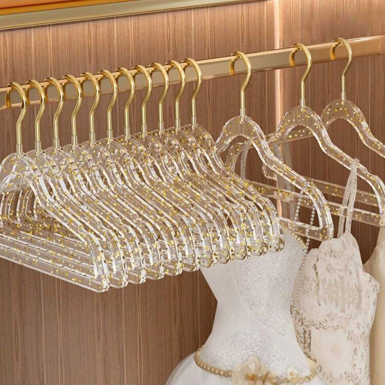 5pcs Acrylic Transparent Invisible Non-Slip Clothes Hangers, High-Quality Wardrobe Organizer Hangers - Gold - View 7