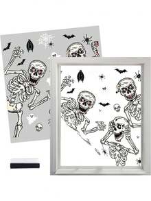 4 件万圣节骷髅窗贴骷髅鬼魂窗户贴纸装饰 PVC 静电贴花 - 粘性双面万圣节贴纸可调节恐怖蜘蛛蝙蝠骷髅和鬼魂适用于窗户鬼屋派对装饰、家居、卧室、玻璃墙装饰（无需电力）、节日窗户贴花 | 鬼屋配件 | PVC 贴纸、万圣节装饰、秋季装饰 - 彩色 - 查看 4