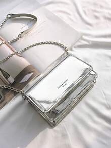 时尚迷你银色斜挎包多层小方包女士单肩包口红包 - 銀色 - 查看 4