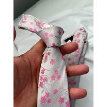 Gravata Semi Slim Floral Rosa - 1200 Fios