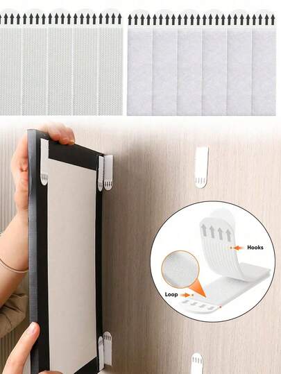 12pcs Heavy Duty Picture Frame Hanging Strips Set, Easy To Use, No Trace Left, Heavy Duty Frame Hanging Straps With Super Strong Double-Sided Hook & Loop Tape, Can Fix Frames & Posters On Smooth Surfaces Like Glass, Wood Without Nails, Ideal For Decorating Living Room