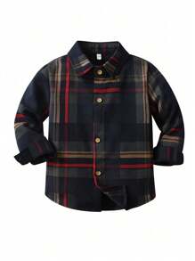 男童秋季格子长袖衬衫，新款儿童秋季休闲上衣 - 彩色 - 查看 1