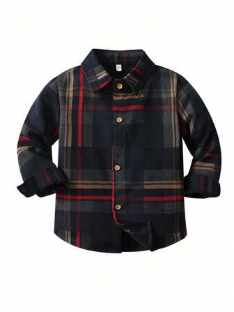 男童秋季格子长袖衬衫，新款儿童秋季休闲上衣