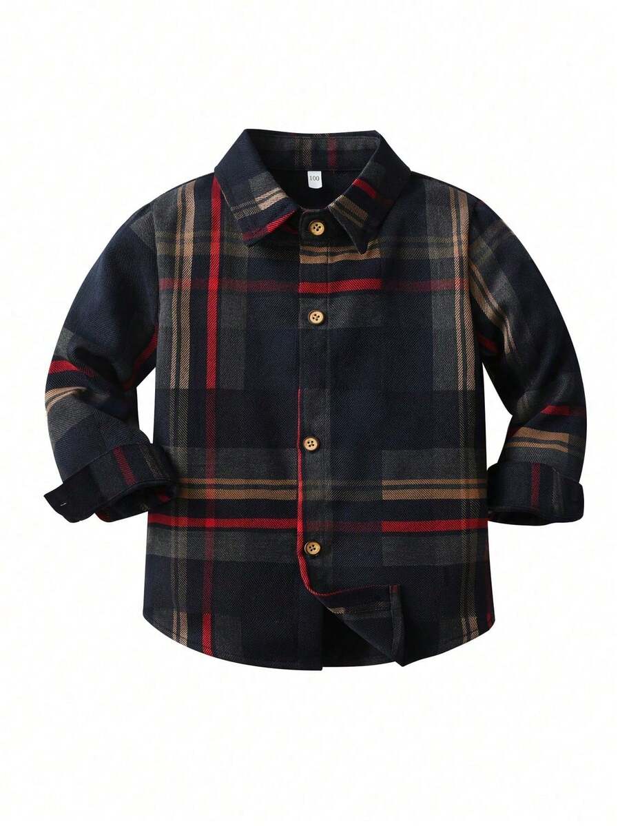 男童秋季格子长袖衬衫，新款儿童秋季休闲上衣 - 彩色 - 查看 1