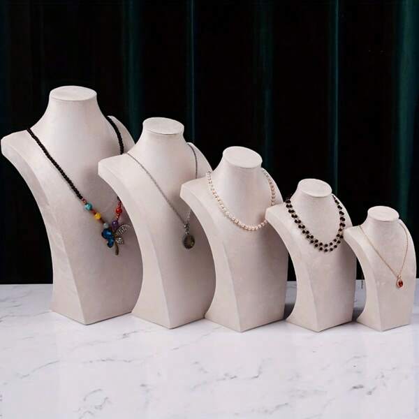 Beige Suede Necklace Display Stand, Human Figure Jewelry Bust Necklace Holder Stand, Store Counter Display Prop