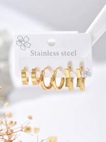 6pcs Elegant Zirconia Hoop Earrings Set, Stainless Steel