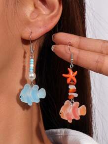 1 Set de aretes de peces payaso de moda con ganchos, personalizados, sencillos, pequeños, para uso diario, playa, citas