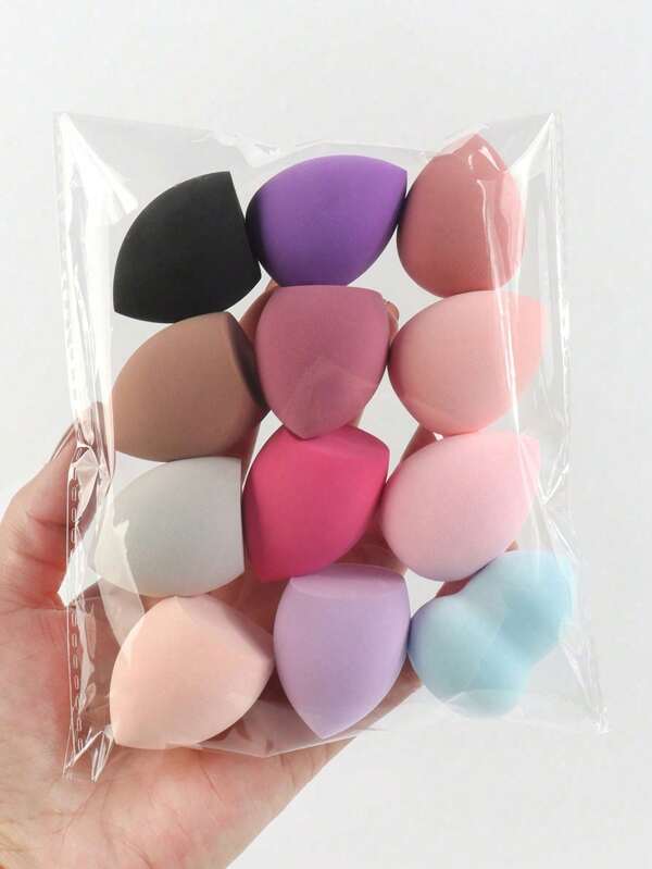 12/1 pezzo, 12 pezzi di spugne beauty di media dimensione, spugne per una base perfetta, per sfumare liquidi, creme e polveri, in vari colori, senza lattice, adatte per l'uso bagnato e asciutto di fondotinta e creme, adatte per tutti i tipi di pelle