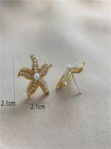 1 Par de Brincos de Estrela do Mar com Pérola e Chique, Brincos com Estilo Oceânico Elegante, Adequados para Uso Diário e Férias