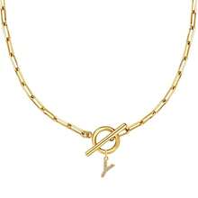 1 件金色 OT 扣项链，26 个字母 A-Z 吊坠项链，适合返校、毕业、节日礼物