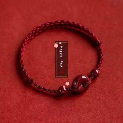 1 Stück handgemachtes glückliches Schnallarmband mit rotem Seil geflochten, Freundschaftsarmband als Schutz, Symbol für Frieden und Glück, chinesisches Kultur-Amulett, Geburtstags- oder Jahrestags-Geschenk, Glück ist immer bei Ihnen