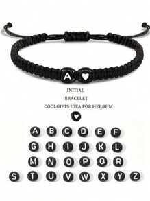 1 pièce Bracelets de couple 26 lettres pour femmes et adolescentes, bracelets tressés ajustables avec initiales de A à Z, cadeaux pour la remise des diplômes, l'anniversaire, la Saint-Valentin