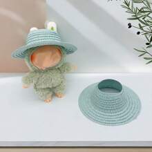 Sombrero de paja de 10-17 cm para muñeca, sombrero tejido con orejas, accesorio de decoración para muñecas, adecuado para ropa de muñeca, estilo campestre, adecuado para el Día de San Valentín, Navidad, Pascua, cumpleaños (muñeca no incluida)