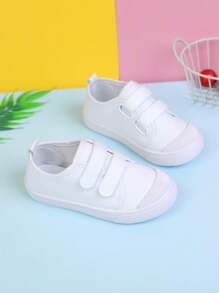 1 Pair New Kids Sports Shoes, Girls Solid Color Hook And Loop Canvas Shoes, Minimalist Design Versatile Soft Bottom Comfortable For Children To Wear Outdoor In Spring And Autumn