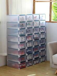 4/6 件透明可堆叠鞋盒，金属边缘设计，增强耐用性和质量，防尘抗氧化塑料柜，多层可折叠，适用于卧室 - 無色 - 查看 4