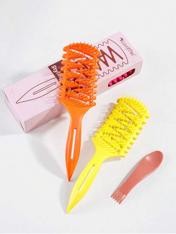 2PCS Bouncing And Curling Definition Styling Comb Massage Head Meridian Comb High Skull Top Styling Comb Speed Drying Comb, Multi Color Smooth Hair Handle Comb, Head Massage Handle Comb, Material ABS Solid Color Barber Shop Styling Comb Can Be Gift Free 2PCS Set For Festivals, Hair Styling, Hair Stuff, Comb Hair ,Hair Accessories, Hair Styling Kit, Hair Tool Kit, Hairstyling Set