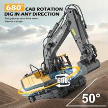 1台2.4G遥控工程挖掘机玩具，可充电逼真自卸车挖掘机推土机模型，节日或生日送给孩子的绝佳礼物