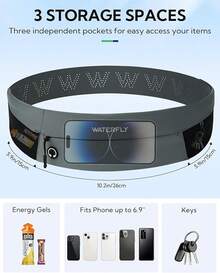WATERFLY - Riñonera para correr con cinturón de cintura delgada para hombres y mujeres, soporte de teléfono para ejercicio, maratón, jogging, Negro -, Cinturón ligero para correr - gris - Ver 3