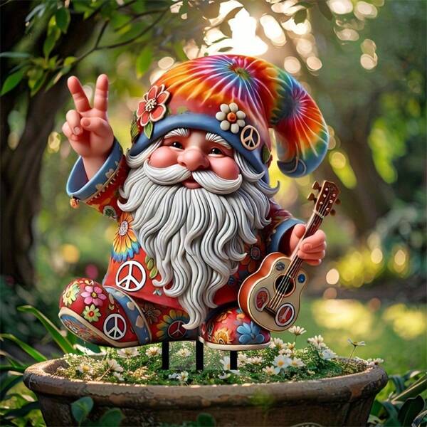 Hippie-inspirierter Acryl Gartenstecker Deko, windbeständige Outdoor-Dekoration für Blumentöpfe, Rasen, Garten und Hinterhof, Geschenk für Heim oder Freundschaft