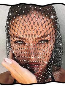 1 peça 55 cm capa de cabeça com strass elástico malha capuz bandana acessórios de cabeça festa de feriado máscara de glitter feminino fantasia festa de Halloween