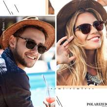 Polarized Semi Rimless Sunglasses For Men Women, Classic Retro Shades Half Frame Driving Sun Glasses UV Protection - 黑色 - 查看 2