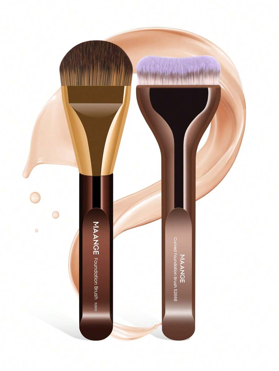 MAANGE 2 set di pennelli da trucco professionali, pennello per fondotinta e correttore, pennello per fondotinta liquida, strumenti da trucco con fibra morbida, facili da trasportare, set adatto come regalo per donne e ragazze