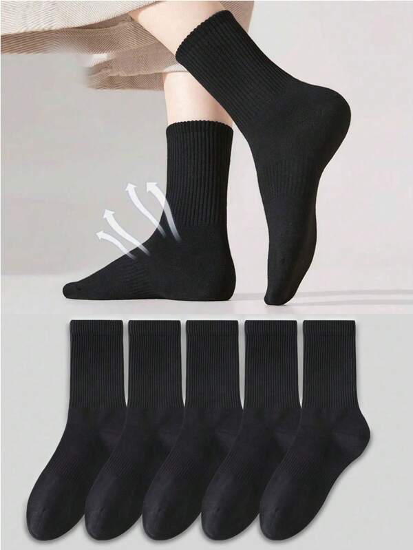 1/3/5/10 pares de calcetines tipo tripulación para mujer, calcetines negros, blancos, grises, calcetines de mujer, calcetines lindos, calcetines de niña, para otoño/invierno/primavera/verano, con detalles de malla transpirable, diseño de agujeros con guía de respiración, absorción de humedad, suaves y lisos, adecuados para diversas ocasiones como fiestas, deportes, ocio, negocios y otros usos diarios, se pueden usar durante todo el año, en combinaciones de colores
