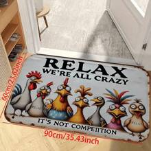1pc Rubber Doormat, Vintage Quirky Metal Style Doormat Featuring A Flock Of Odd Chickens With "We're All Mad Here" Text, Non-Slip Indoor Mat For Front Door, Bathroom, Garden, Kitchen And Bedroom