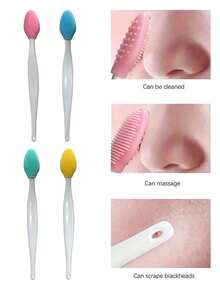 4 Pieces Blackhead Nose Brush Facial Cleansing Nose Brush Massage Nose Wings Clean Pore Cleansing Face Brush Soft Bristle Cleansing Brush Silicone Face Cleansing Brush Nasal Cleansing Brush Medical Grade Soft Hypoallergenic Flexible Antibacterial Reusable - Multicolor - View 7