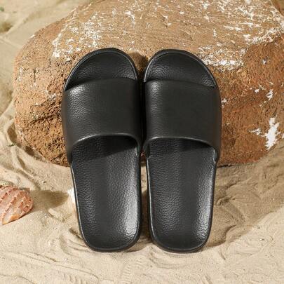 2024 Summer Fashion Patent Vegan Leather Fashionable Unisex EVA Slippers, Soft Comfortable Lightweight Non-Slip Slides For Home, Bathroom, Beach, Minimalist Design