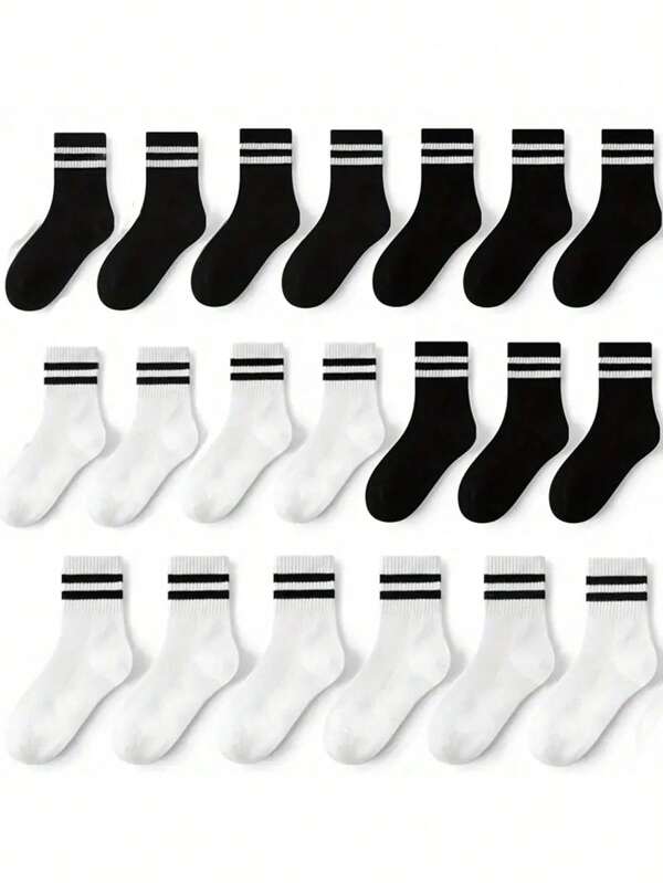 20 Pairs Children Socks / Classic Striped Socks / School Socks / Football Mid-Calf Socks, Lightweight Breathable Versatile Comfortable Mesh Socks, Skin-Friendly Soft Fashionable Casual Sports Socks, Suitable For Daily Life, Holiday Gifts, Back To School, Campus Wear, Sports Wear, Classroom, New Semester, Students, Back To School Season, Random Color And Style