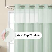 No Hook Shower Curtain With Snap In Fabric Liner, Waffle Weave Heavy Duty Thick Shower Curtains With Mesh Top Window, Hotel Style Waterproof Bathroom Curtain Set, Mint Green - 薄荷綠 - 查看 3