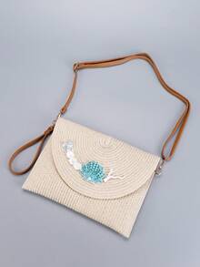 贝壳和美人鱼尾巴草编包，女士夏季沙滩斜挎包，航海风格设计，优雅的度假、节假日和日常外出必备包，旅行友好配件