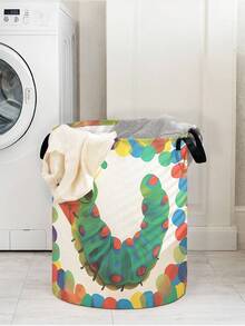 1 pieza Cesta de almacenamiento redonda plegable de gran capacidad con asa y diseño de animal lindo, caja de almacenamiento plegable multiusos para guardería, artículos para bebés, pañales, ropa, juguetes, organizador