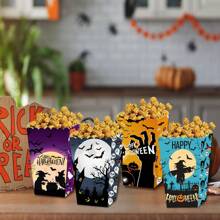 24/4 pièces Boîte à pop-corn en papier motif chauve-souris fantôme pour Halloween, boîte à frites motif sang, boîte de décoration de collation d'Halloween, décorations de scène de fête d'Halloween, décorations de centre de table d'Halloween, boîte à bonbons motif toile d'araignée rose, boîte-cadeau, convient pour la fête d'Halloween, la décoration de cuisine à la maison, les fournitures de cuisson