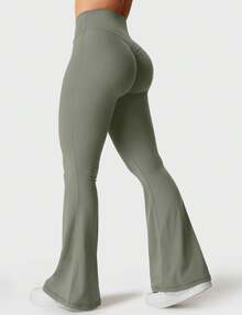 YEOREO Kalie Flare Scrunch Leggings For Women V Cross Waist Bell Bottom Yoga Pants Tummy Control Bootcut Workout Leggings Sweat Weatpants Women Pants For Women Yoga Pants For Women Flare Leggings Joggers For Women Black Pants Sweat Pants Flare Leggings Women Yoga Pants For Women - Xám Xanh Lá Cây - Xem 1