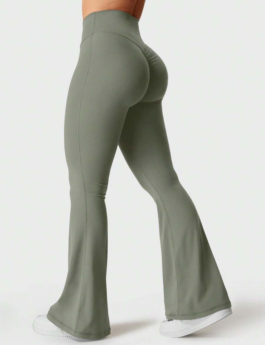 YEOREO Kalie Flare Scrunch Leggings For Women V Cross Waist Bell Bottom Yoga Pants Tummy Control Bootcut Workout Leggings Sweat Weatpants Women Pants For Women Yoga Pants For Women Flare Leggings Joggers For Women Black Pants Sweat Pants Flare Leggings Women Yoga Pants For Women - Xám Xanh Lá Cây - Xem 1