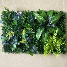 1片人造绿色植物墙板 | 40x60厘米 | 塑料材质 | 无需电源或电池 | DIY家居花园装饰 | 适用于户外露台、婚礼、圣诞节、感恩节、情人节、母亲节和毕业典礼装饰 | 易于使用，植物逼真 - 綠色 - 查看 2