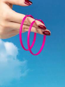 1pair European And American Style Minimalist Festival Celebration Extravagant Fashionable Large Pink Hoop Earrings Suitable For Women's Daily Wear - 粉色 - 查看 4