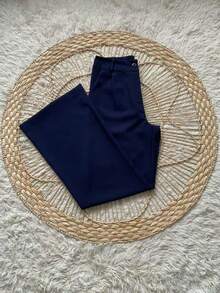 Formal Set Wide Leg Pants High Waist Pockets Tailoring Vest Buttons Simple Elegant Casual Pocket Zipper - Màu xanh hải quân - Xem 5