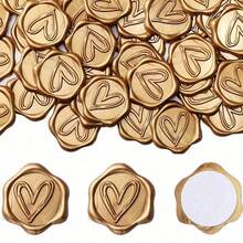 25/50/100 件古铜金心形/情侣戒指/桉树蜡封贴纸 - 自粘塑料信封封条，适用于婚礼、生日、圣诞派对 - 优雅浮雕心形设计，适用于邀请函和卡片、心形贴纸 - 棕色 - 查看 2