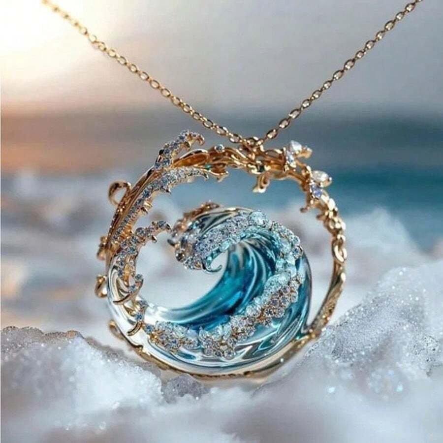 Wave Necklace Set Creative New Style Light Luxury Wave Shape Ring Earrings All-Match - Gold - View 1