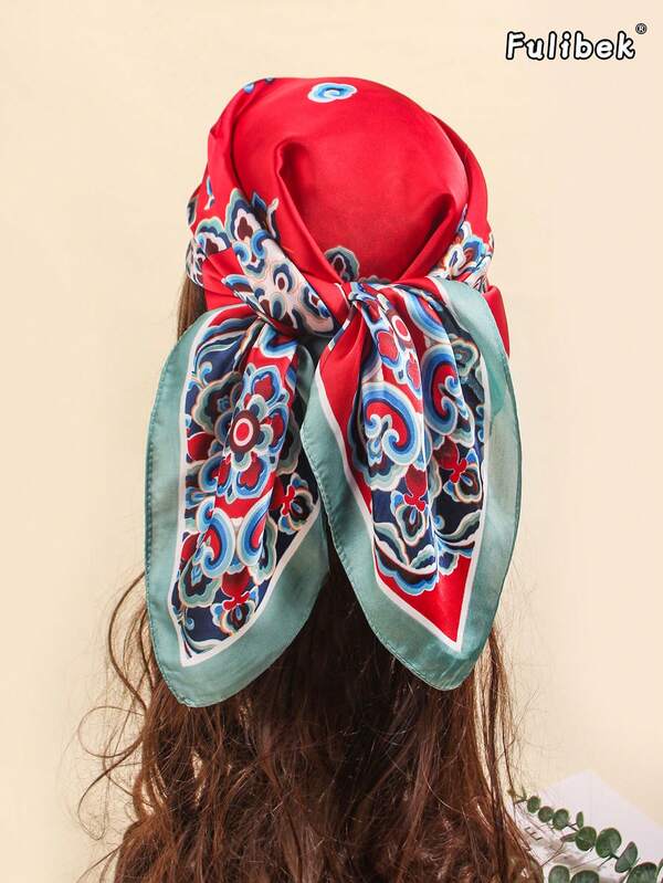 1 件印花女式头巾、复古方形围巾、百搭头带/发带/围巾，适合日常使用