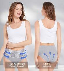 Women's Cotton High Waist Tummy Control Panties Jacquard Ladies Panty Multipack - Comfort - 簡報 03 - 5 件裝 - 3 條黑色,2 條灰色 - 查看 3